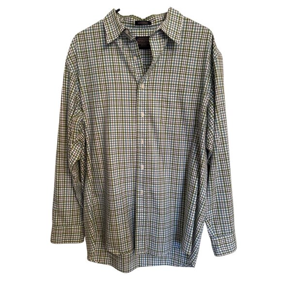 Pendleton Mens Bridgeport Button Up Shirt L Green Plaid 100% Cotton Long Sleeve - Picture 1 of 7
